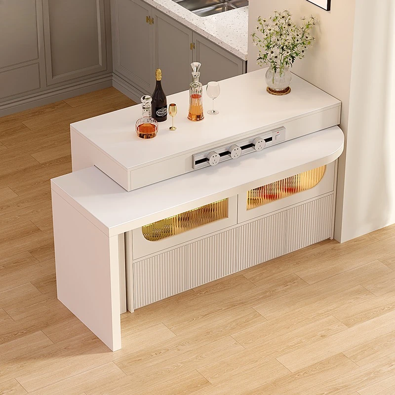 cream wind rock slab island table integrated retractable kitchen rotating island table bar tea table 8E41