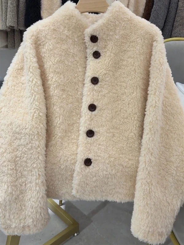 Thiened Jaet de piel de cordero para mujer, cortavientos ligero de lujo, abrigo largo de tubo recto, cálido y Faion