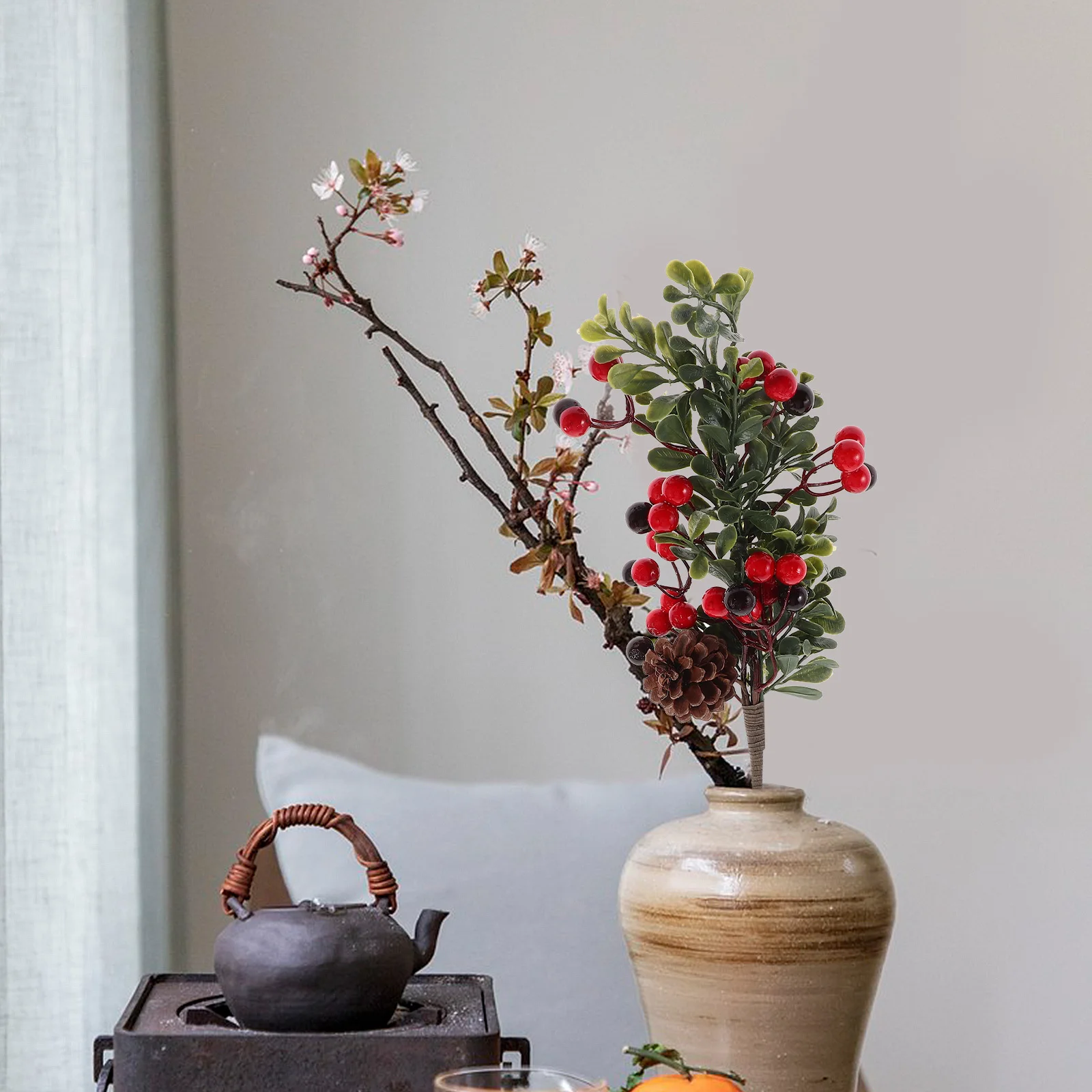 

Christmas Tree Pick Artificial Red Berry Pine Cone Stems Holiday Arrangement Xmas Tree Winter Craft Garland Floral Decoration