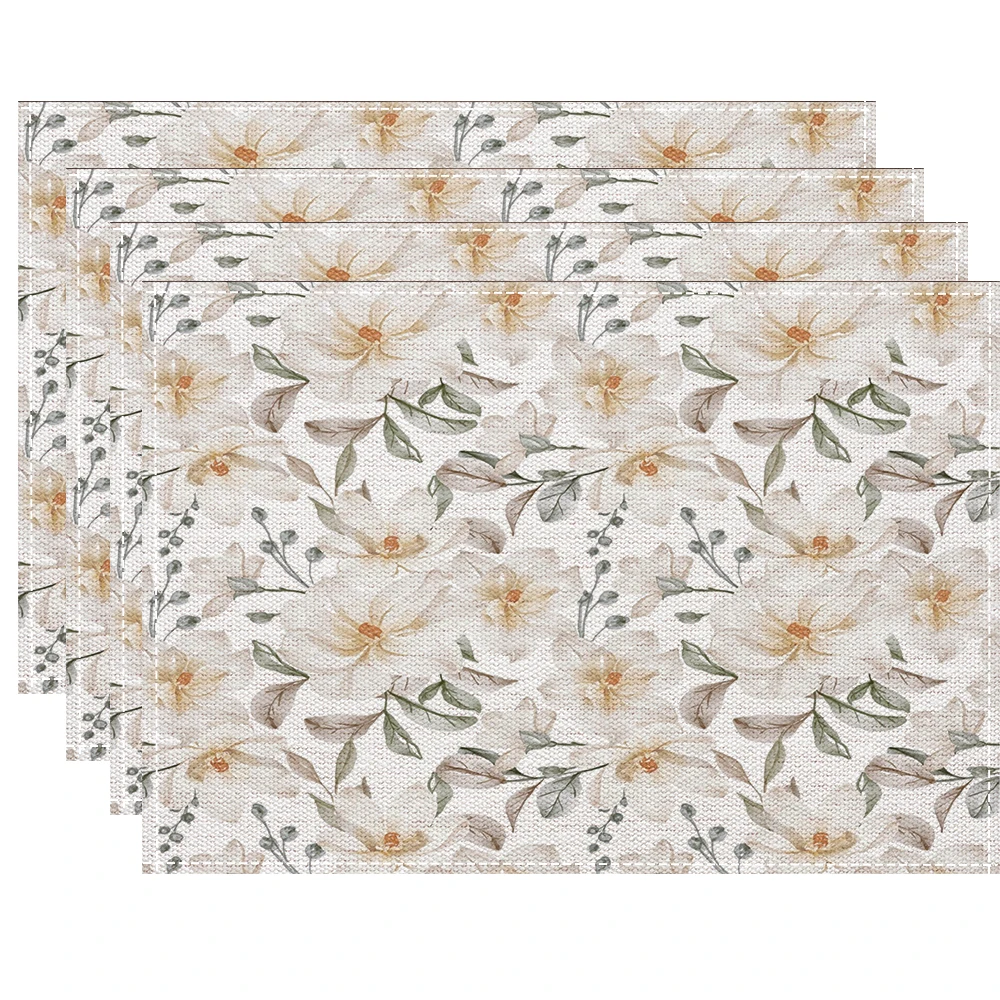 Fresh Floral Linen Placemat, Farmhouse Style, Washable, Kitchen & Dining Table Decorative Mat