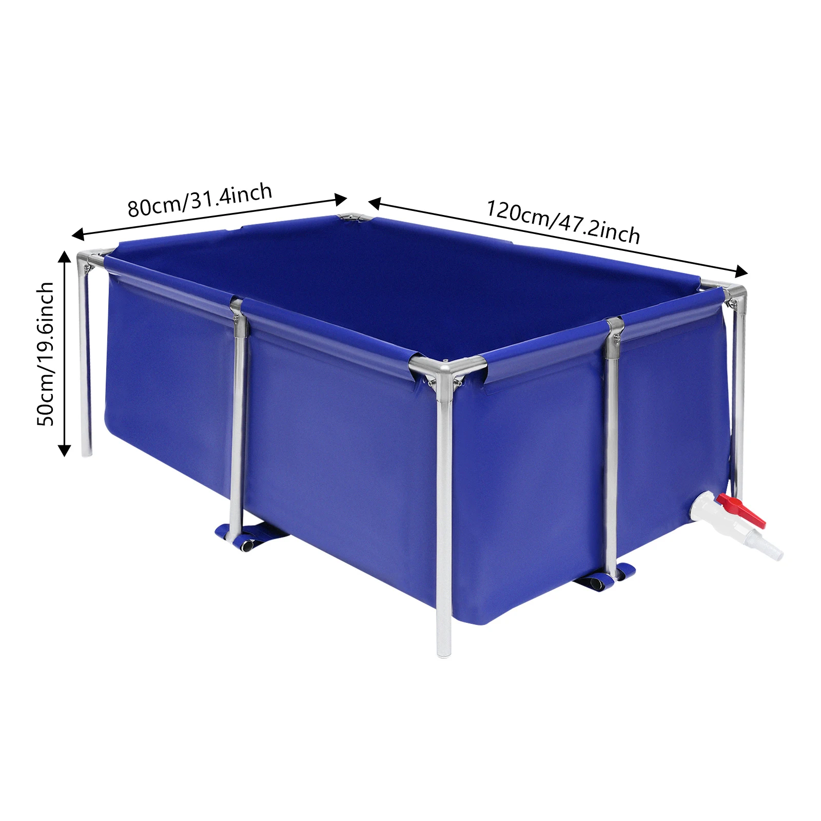 Foldable Canvas Fish Pond 120x80x50cm, Outdoor Aquarium Koi Breeding Tank with Drain Valve, Stainless Steel Frame Pool for Fish 8