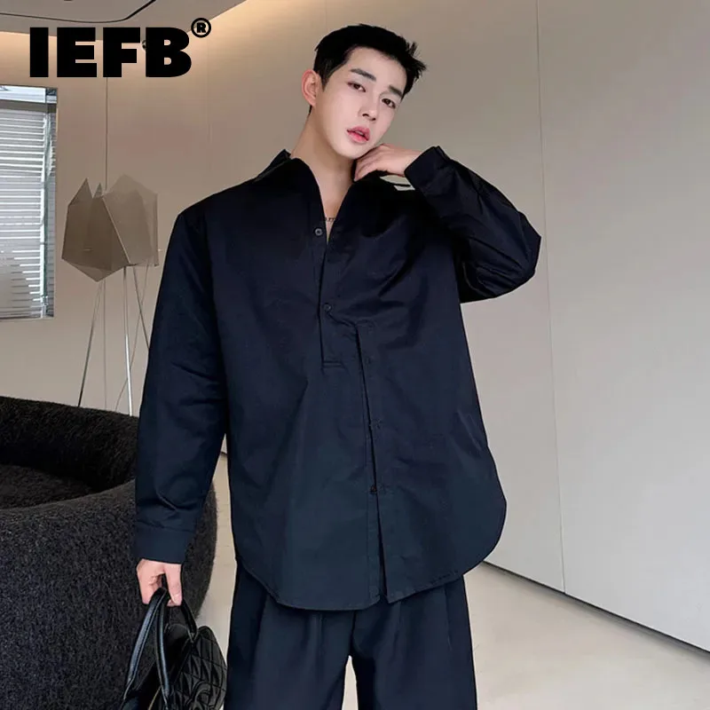 

IEFB New Shirt Double Breasted Long Sleeve Turn-down Collar Solid Color 2024 Fashion Loose Male Clothing Spring Summer 9C5279