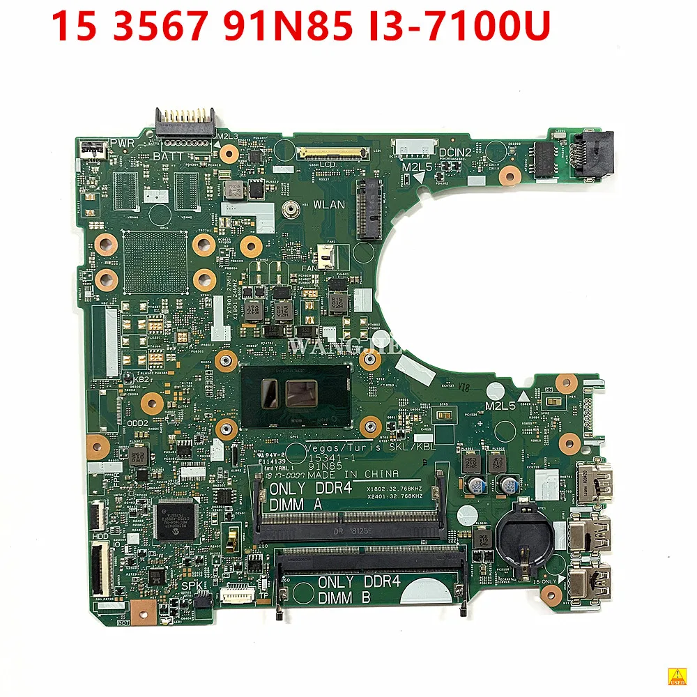 Imagem -01 - Placa-mãe do Portátil para Dell Inspiron 100 Totalmente Testado 3567 153411 91n85 I37100u Cpu Cn0ry2y1 0ry2y1