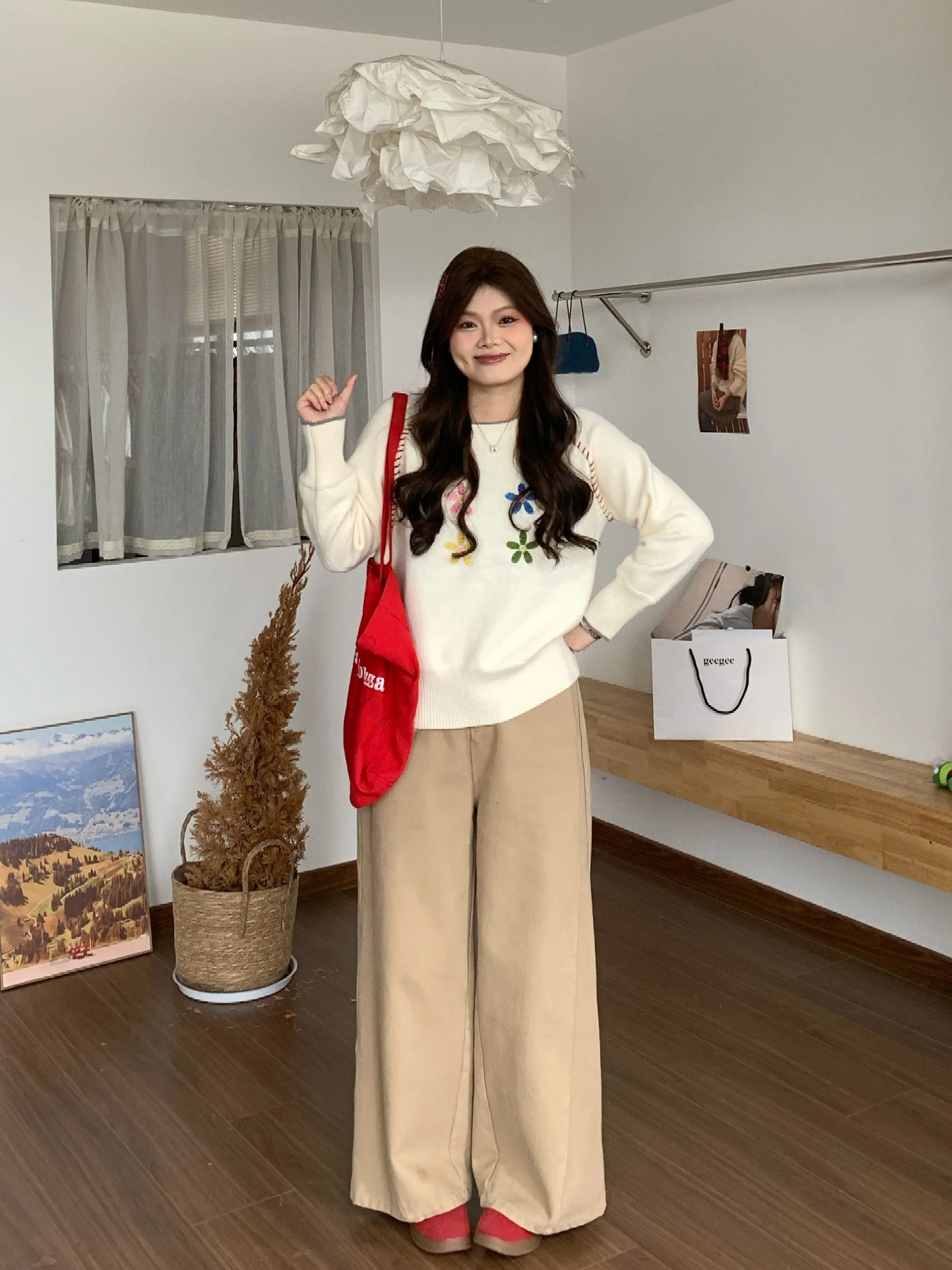 

Thiened round Ne Soft Cozy Knitted Sweater Floral 3D Design Winter Korean Sle Sweet Anti-Aging for Young Women