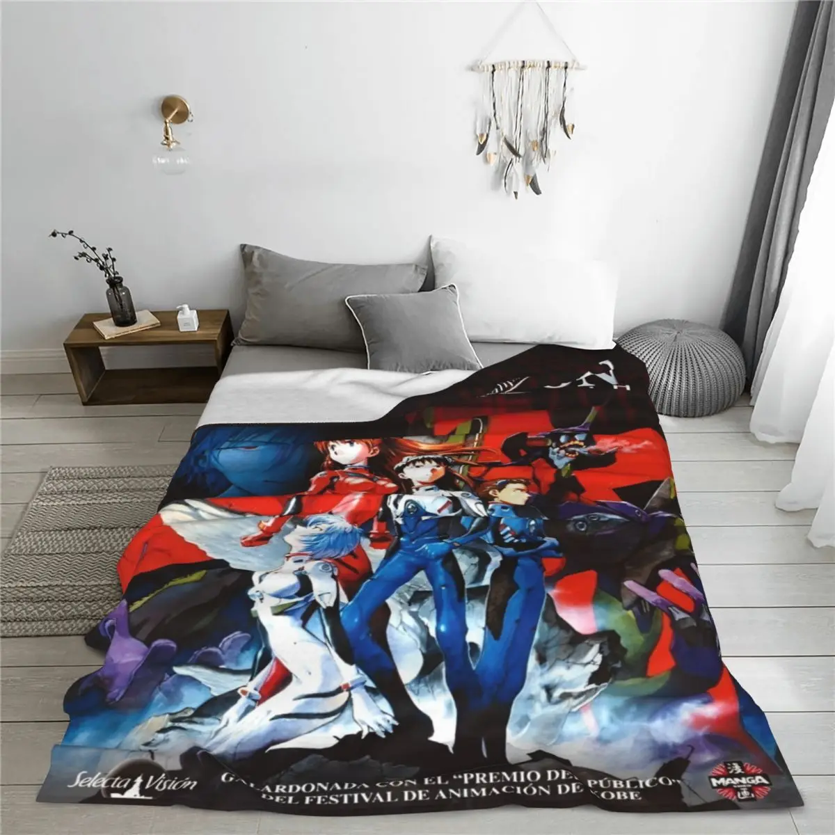 Japanese Anime 90s Evangalionn Shinji Wool Blanket Neon Genesis Vintage Throw Blankets for Home Quilt