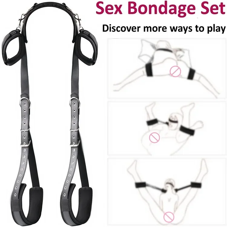 BDSM Sex Handcuffs Restraints Open Leg Ankle Cuffs SM Bondage Harness Bed Bandage Straps Slave Sex Toy Erotic Accessories Kits