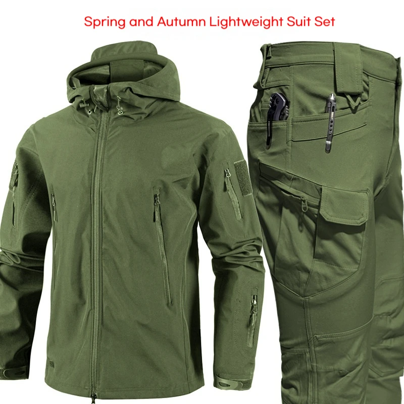 

Men's Spring Autumn Outdoor Tactical Frog Suit Set Military Version Thin Windbreaker Jacket Polyester Fiber Windproof