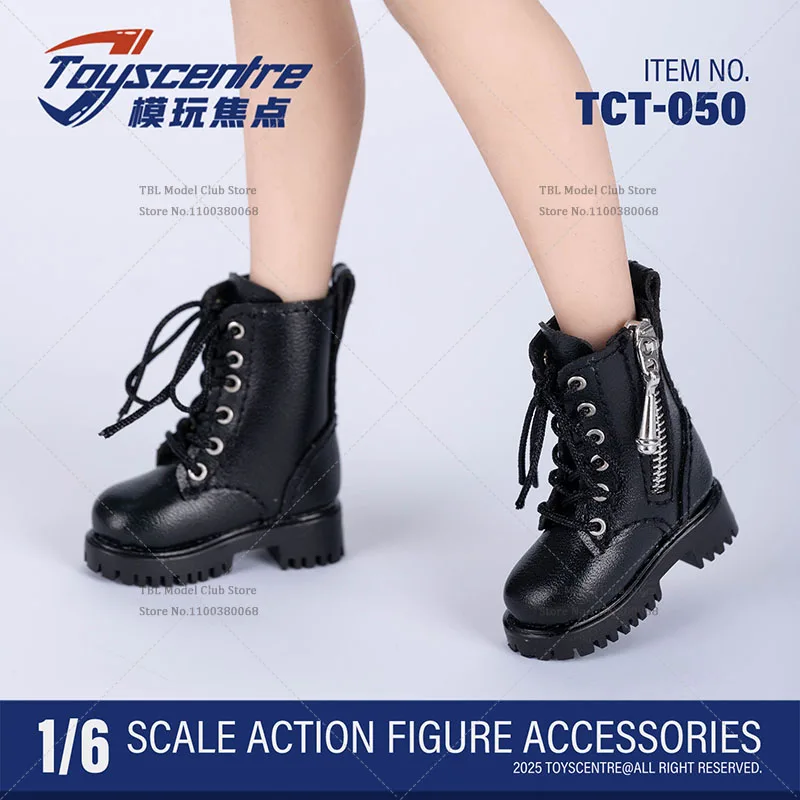 Em estoque TCT-050 1/6 escala estilo legal preto falso laço zíper brinquedo botas militares oco dentro caber 12 polegada figura de ação feminina