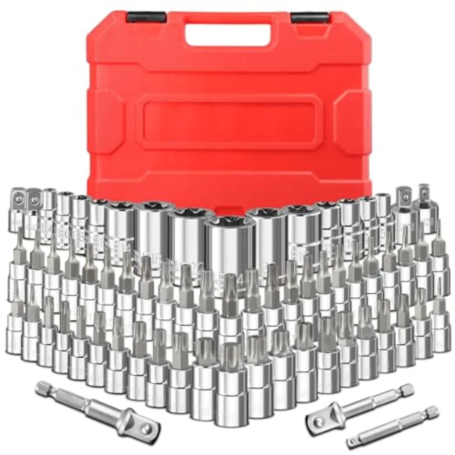 

67-Piece Master Torx Bit Socket and E-Torx Socket Set 1/4" 3/8" 1/2" Drive E4-E24 T6-T70 TT6-TT70 TP8-TP60 Includes Socket Adap