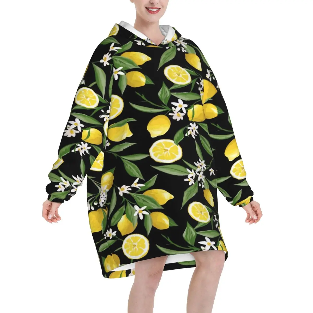 Lemon Sicily Rectangle Wearable Blanket Hoodie Blanket Sweatshirt Thick Fleece Hooded Blanket with Pocket