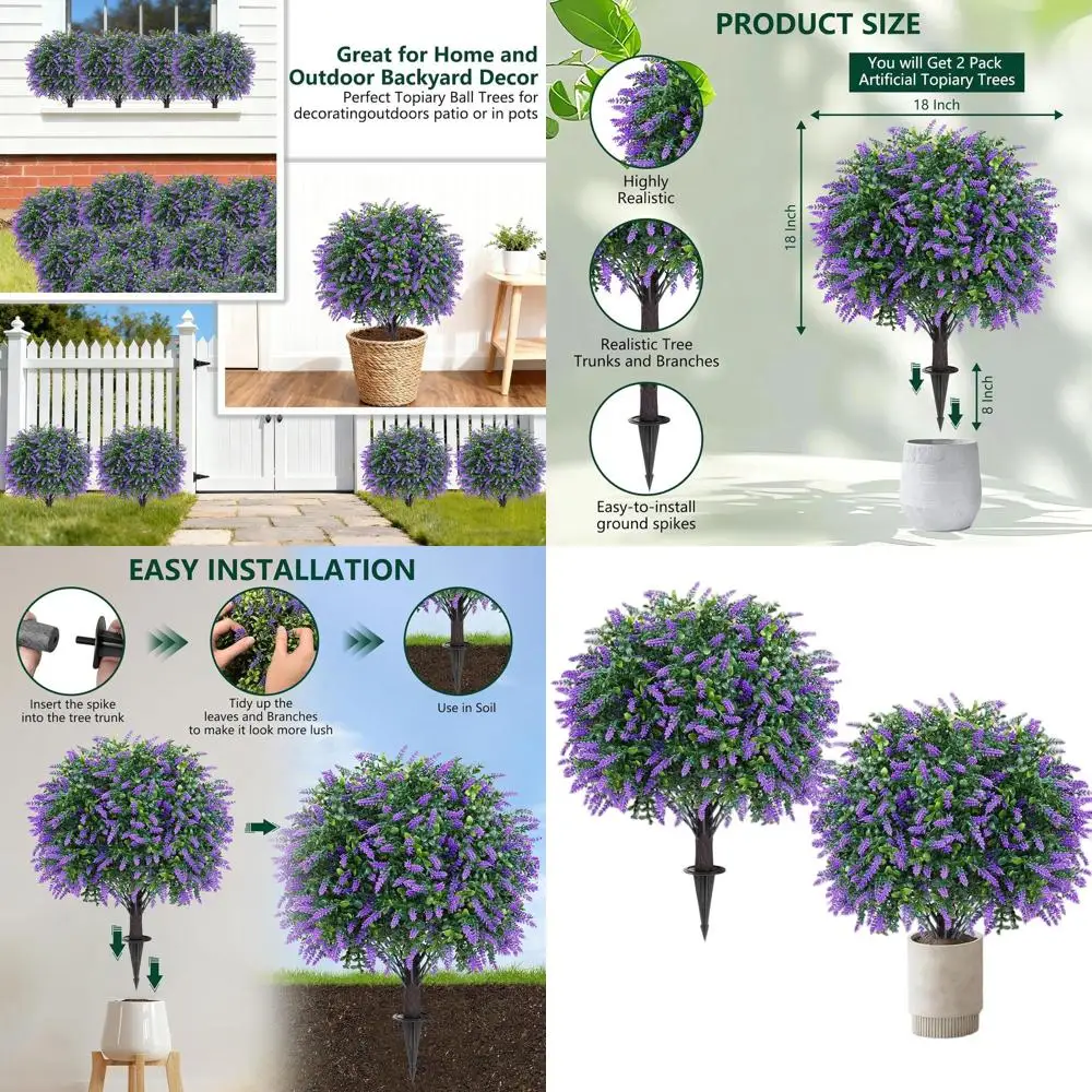 

Набор из 2 искусственных шаров-топиарей из лаванды, 25 см, для улицы и дома, устойчивые к УФ-излучению, идеально подходят для крыльца, патио, украшения дома