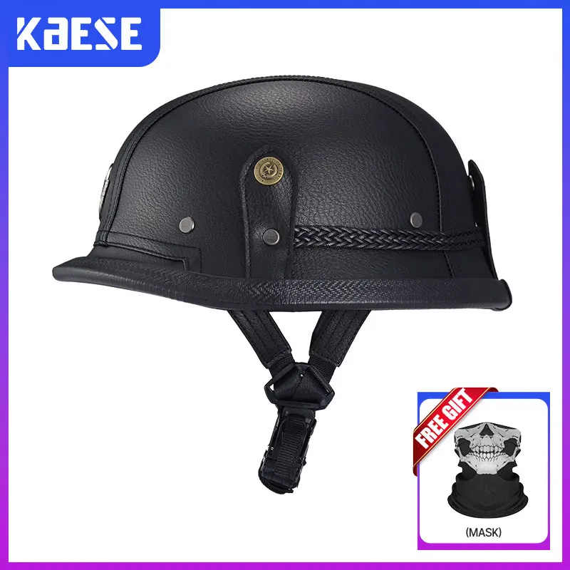 Capacete de Moto Masculino Leder Retro Half Face Helm mit Brille Vintage Open Face Moto Cascos Para Motos Erwachsene Männer Frauen