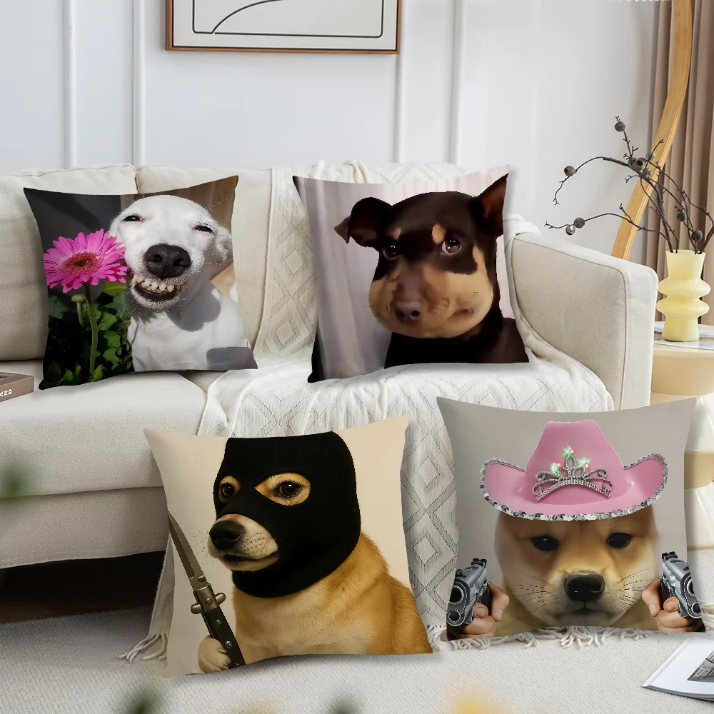 Funny Cute Art Dog Swallowed Bee Meme Cushion Cover Soft Pillow Case for Sofa Living Room Home Office Decor Protective Covers