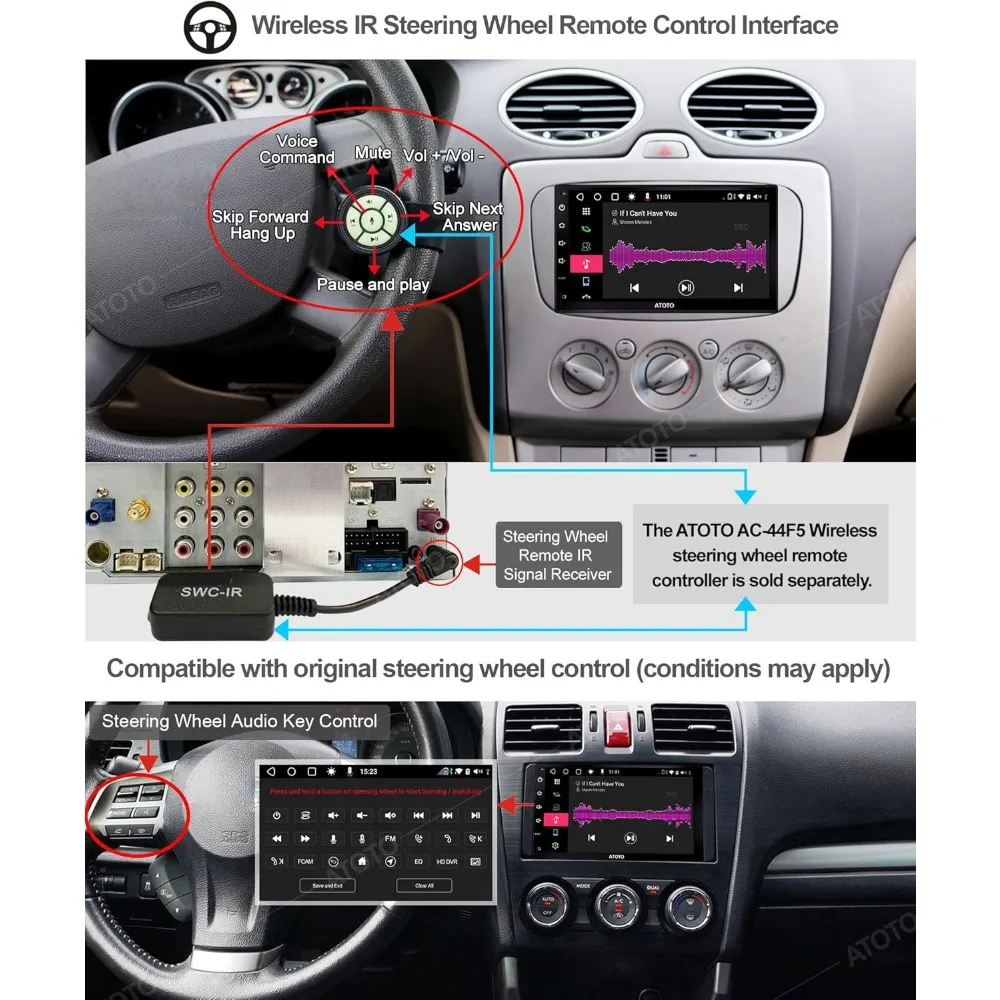 Novo estéreo de carro Android de 7 polegadas atualizado com CarPlay sem fio, Android Auto, Bluetooth duplo, display QLED, retrovisor HD