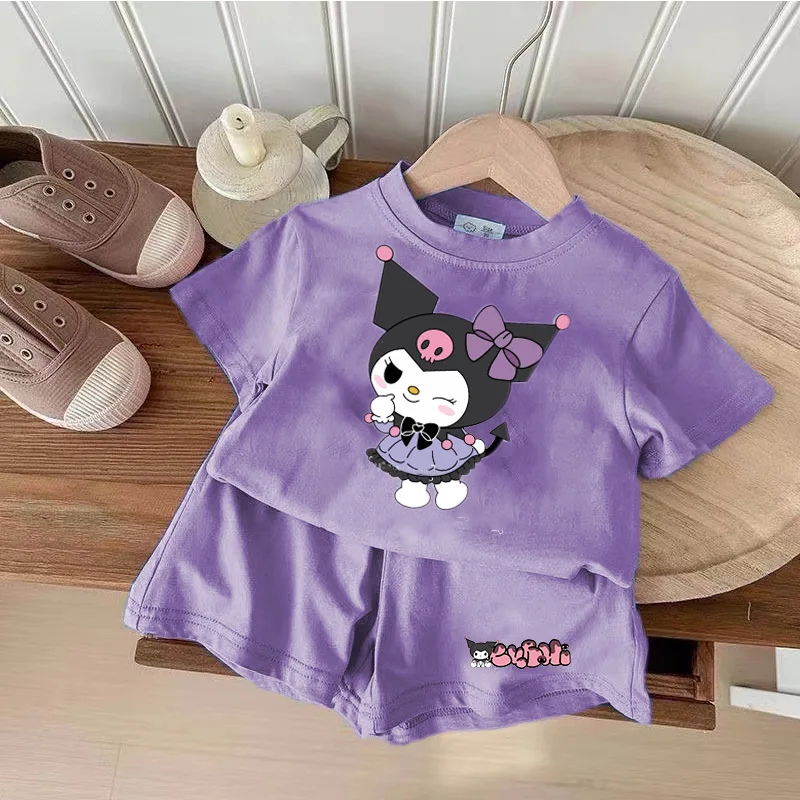 Anime Sanrios My Melody Girls Short Sleeve Shorts Suit Cinnamoroll Summer Child Cute Cartoon T-Shirt Pants Summer Child Clothes