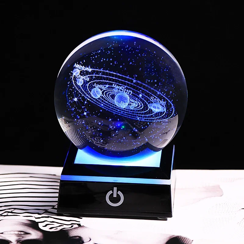 80mm K9 Crystal Solar System Planet Globe with LED Light Base - Astronomy Gift