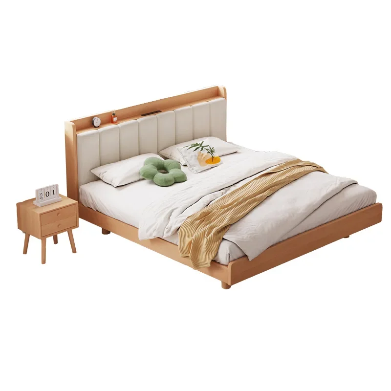 

Suspended beech, double bed, Japanese-style small apartment, simple log style, soft bed