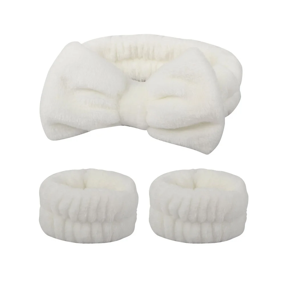 Flanell-Stirnband mit Schleife vorne, elastisches Stirnband, Gesichtswasch- und Make-up-Stirnband, wasserdichte Handgelenkabdeckung, Haargummi-Stirnband – Detail 4