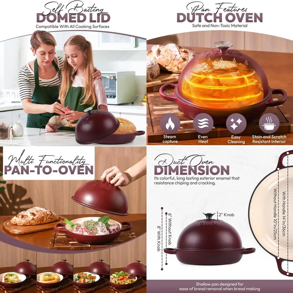 

Enameled Cast Iron Dutch Oven with Lid for Sourdough Baking - Versatile Non-Stick Bread Oven with Matte Finish, Elegant Pattern