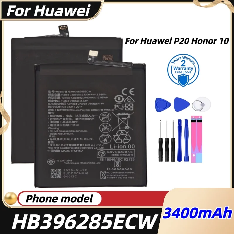 

HB396285ECW 3400mAh Battery For Huawei P20 Honor 10 COL-AL00 COL-AL10 COL-TL00 COL-TL10 COL-L29 Batteries+Free tools