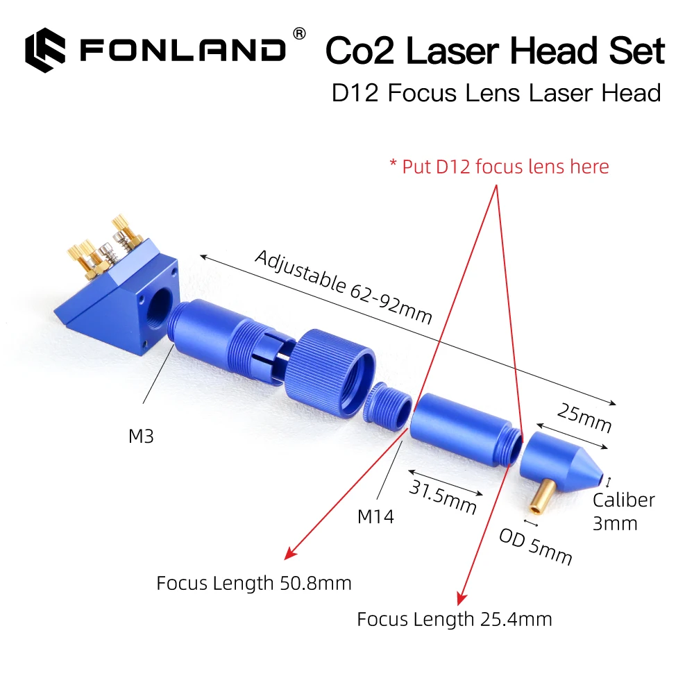 Finland K-serie CO2-laserkopset Nieuwe stijl D12 20 mm FL25.4 50,8 mm lens voor 2030 4060 K40 lasergravure snijmachine