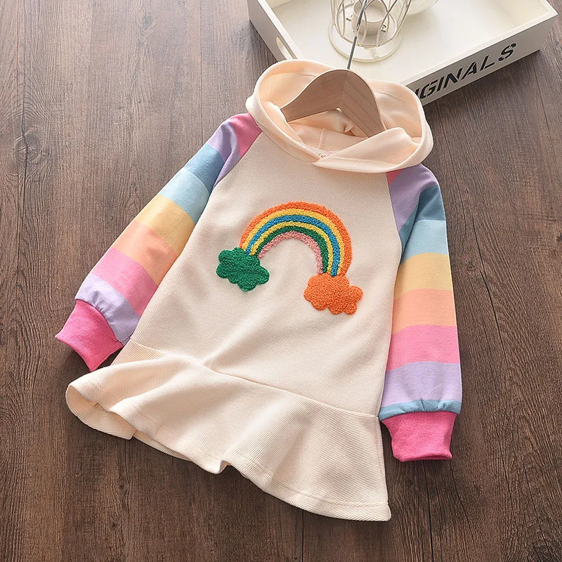 

Girls Princess Dress Autumn New Style Toddler Long Sleeve Dress Baby Stylish Children Rainbow Embroidered Dress