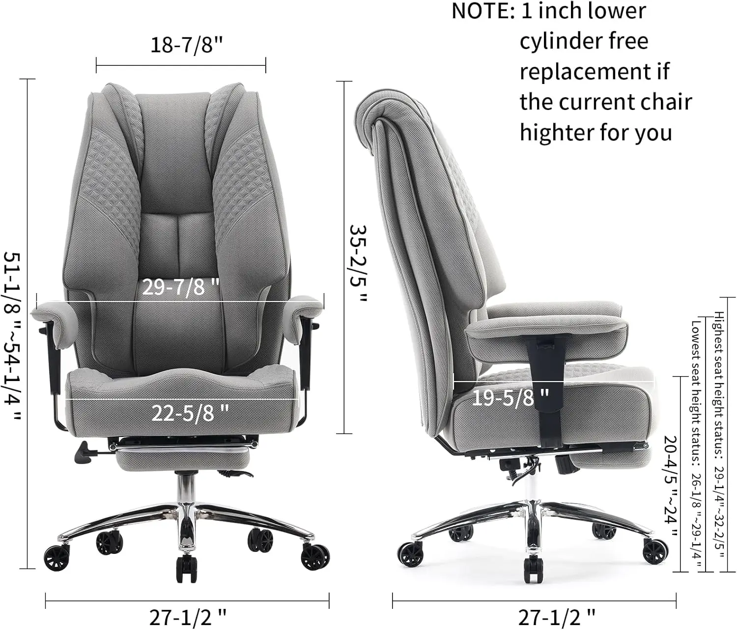 Big & Tall Office Chair 400lbs Wide Seat,Mesh High Back Executive Office Chair,for Lower Back Pain Relief (Mesh Light Grey)