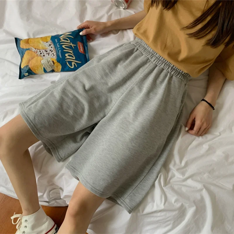 Lucyever 2025 New Summer Shorts Women Harajuku Simple Solid Color Students Shorts Korean Style Casual Loose Wide Leg Short Pants