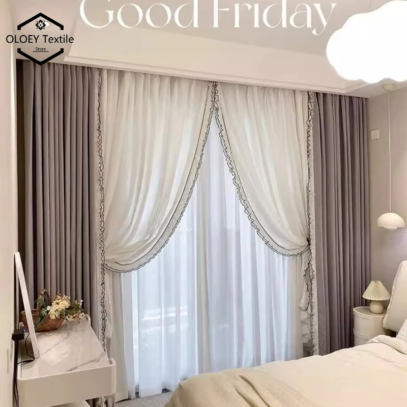 

Premium Chenille Velvet Curtains Lavender Cream French Luxury Light Blocking High End Bedroom Window Drapes Hotel Style New