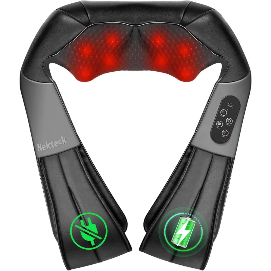 

Cordless Shiatsu Neck and Back Massager with Soothing Heat Rechargeable Electric Deep Tissue 3D Kneading Massage Pillow for Sho