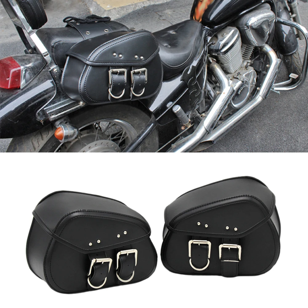 

2pcs Universal Motorcycle Saddlebag Side Tool PU Leather Luggage Saddle Bag Black