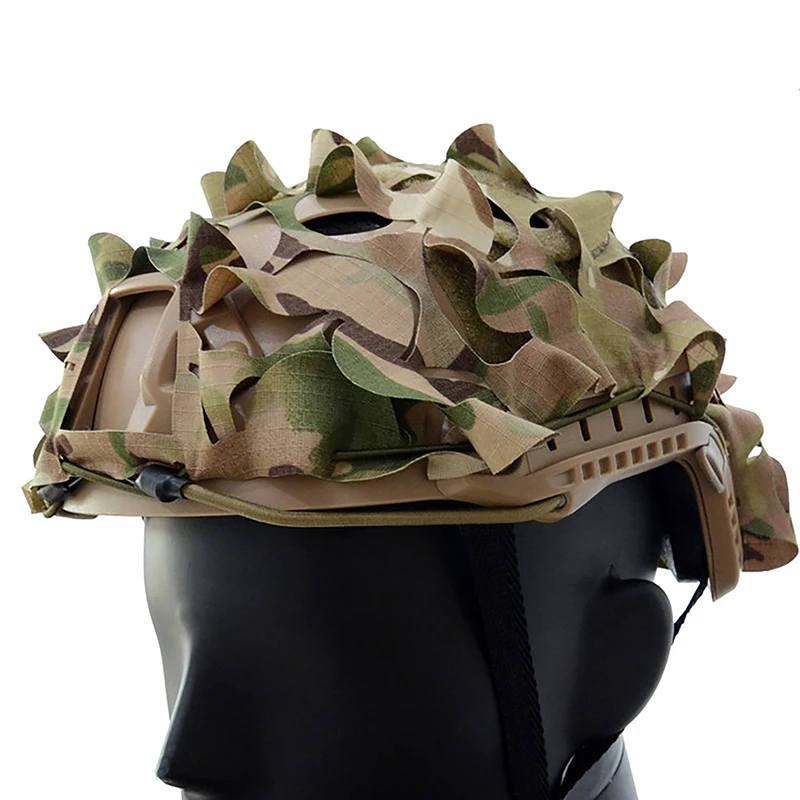 3D Tactical Camo Net Helmet Cover Laser Cut Nylon Drawstring Camo Helmet Cover Scrim CS Paintball Paratrooper Accessories