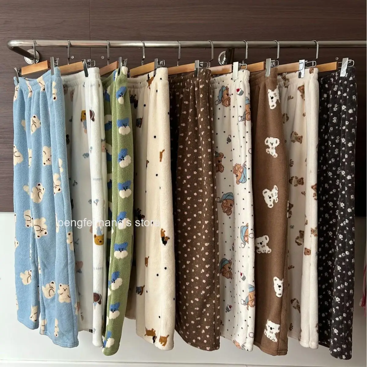 Women Winter Snow Grain Fleece Sleep Pants Elastic Waist Floral Loose Thick Warm Wearable Outside Casual Homewear Loungewear