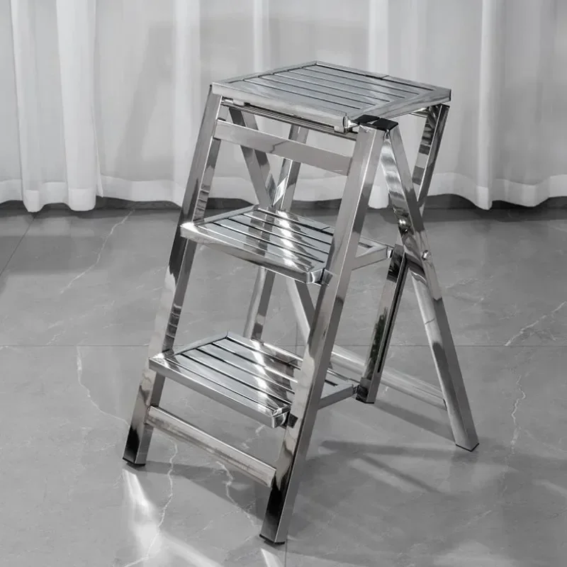 Home Stainless Steel Ladder Stool Folding Telescopic Thickened Step Ladder Indoor Multi-functional Portable 3 Step Ladder Bench