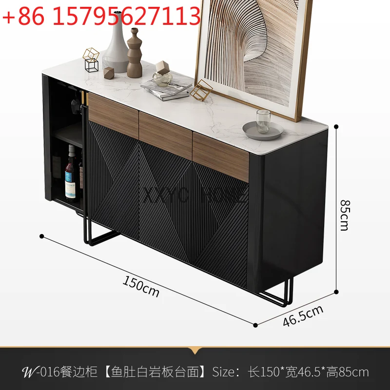 Italian Stone Plate Assembled Cabinet Sideboard Cabinet with Drawer Living Room Home Villa Black Locker