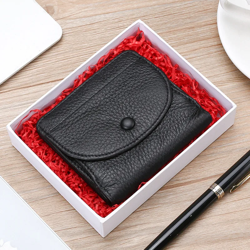 Genuine Leather Wallets Credit Bank Business ID Card Holder First-Layer Cowhide Coin Purse  Luxury Clutch Coin Wallet Men Women