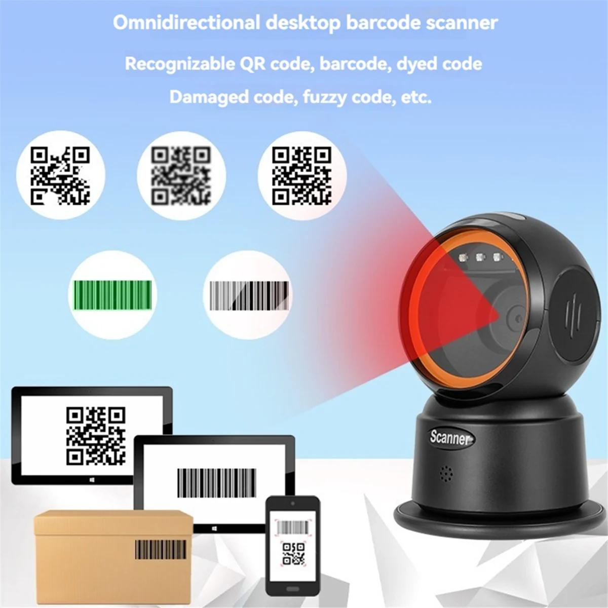 A07I 2D QR Barcode Scanner Desktop Wired Scanner Hands-Free Omnidirectional USB Barcode Reader 1D QR Screen Barcode Scanning