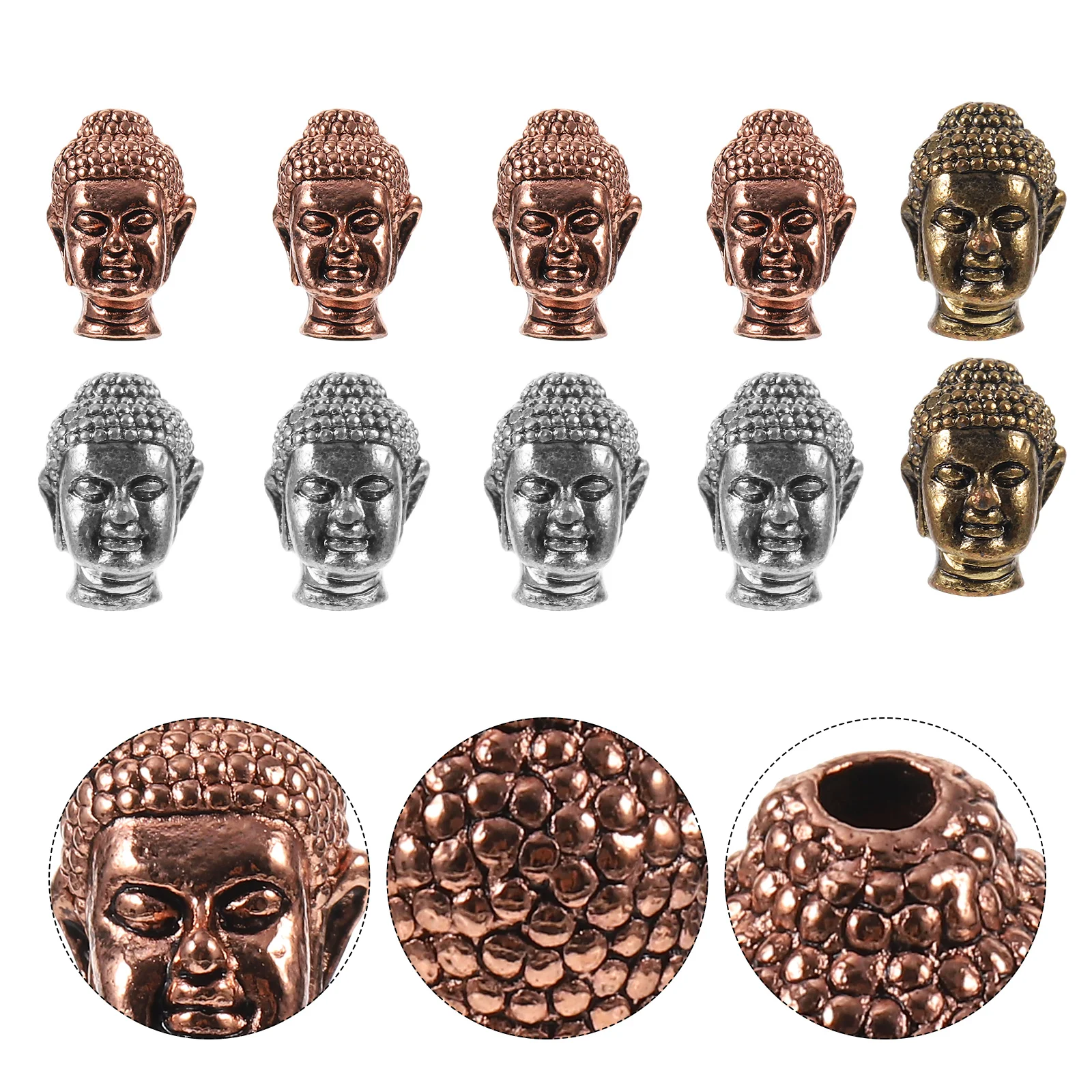 10 Pcs Bracelet Accessories Vintage Ornaments Pink Sew on Gems Buddha Head Spacer Beads Jewelry Making Charm Tibetan