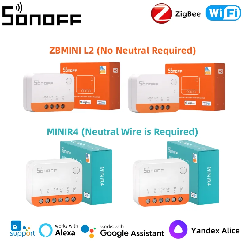 

Sonoff Wifi MINIR4/Zigbee ZBMINIL2 Smart Switch DIY Smart Home Module EWeLink APP Wireless Remote Voice Control Via Alexa Google