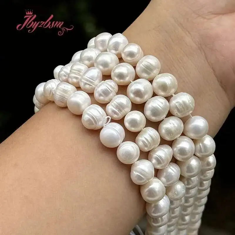 

Натуральный круглый белый пресноводный жемчуг DIY свободные бусины, 15 дюймов для DIY женщин ремесло классическое ожерелье браслет изготовление ювелирных изделий