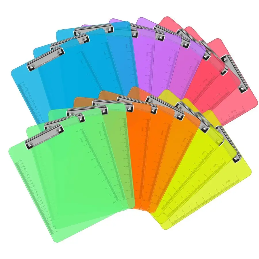 

Clipboards, 18 Pack Clear Colored Clipboards, Low Profile Clip Board 12.5 x 9 Inch Standard Letter Size, Office Supplies Classro