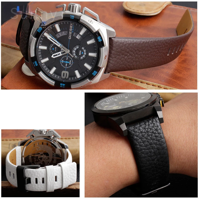 For Diesel Sweet-Proof Business Brown Black White Leather Litchi Pattern Watch Band Men\'s Dz4323/1657/4318 24 26mm Accessories