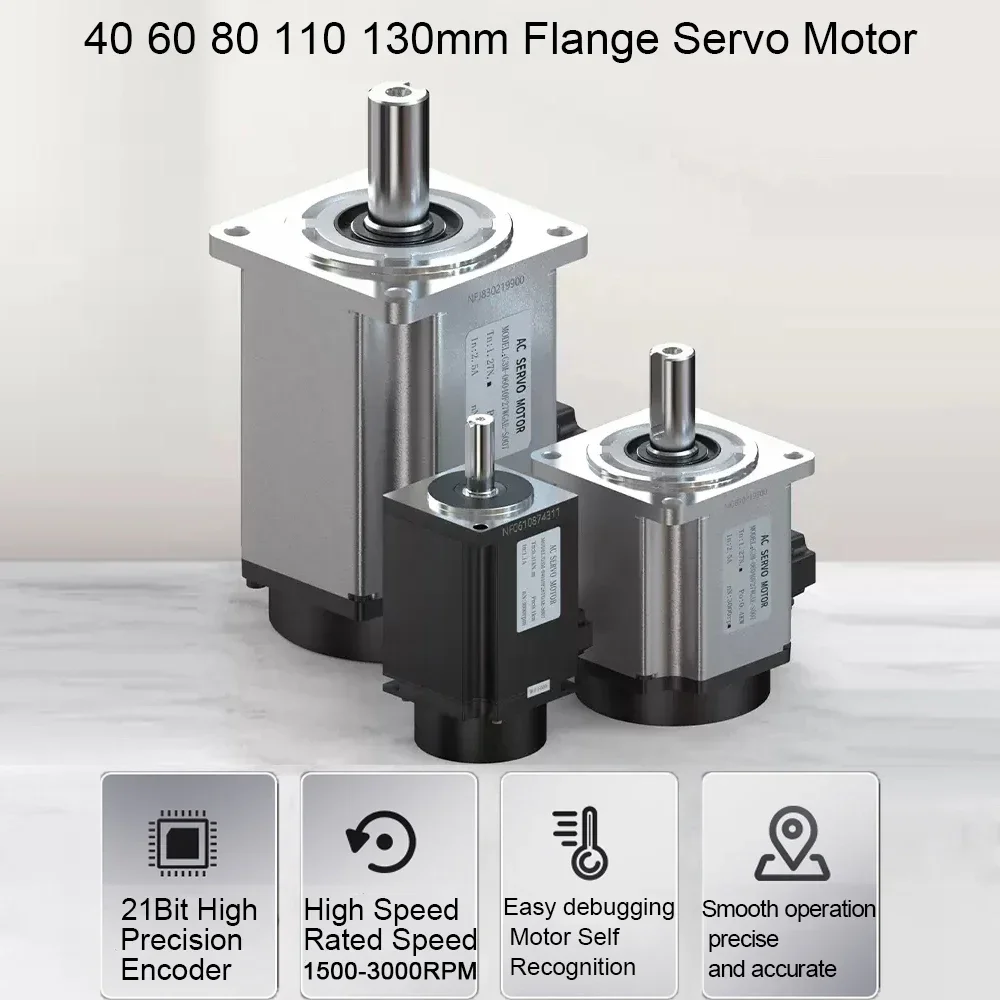 220V AC Servo Motor Kit 60 80 110 130mm flange  400W 750W 1KW 1.5KW 21Bit Absolute Magnetic Encoder RS485 Pulse EtherCAT CANopen