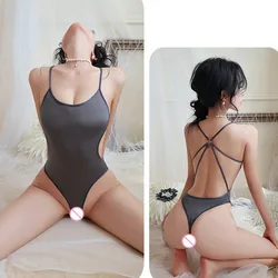 Sexy lingerie Hanging neck tight deep V swimsuit sexy and passionate jumpsuit baby dolls atky erotic cosplay women's sexi body