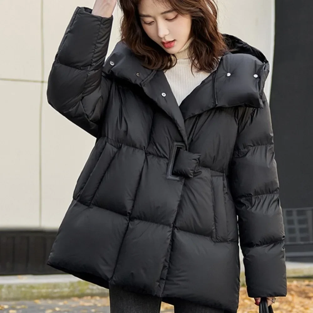 New Women Autumn Winter Jacket Clothes Warm Hooded White Duck Down Coat Female Fluffy Parkas Loose Oversized Puffer Coat Outwear