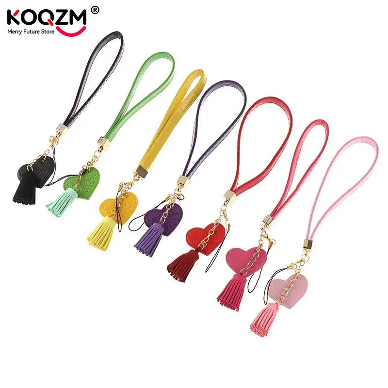 Love Heart Tassel Hand Wrist Lanyard Phone Straps Camera USB Flash Drives String Keychains