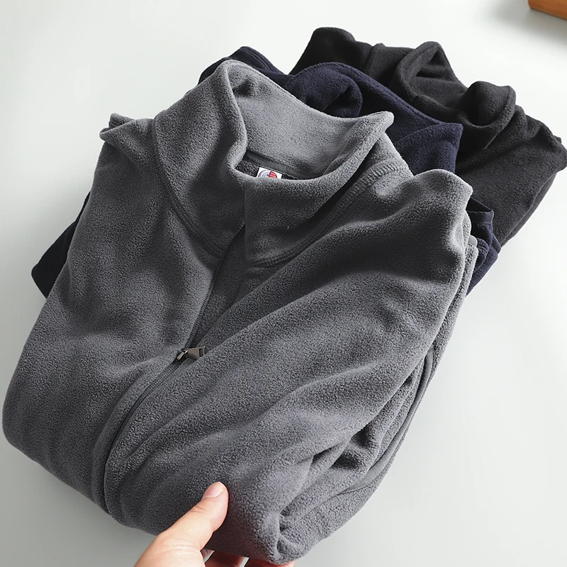 

Double-Sided Fleece Casual Jacket Coat for Men Autumn Winter Stand Collar Thickened Long Sleeve Zipper Pure Color Youth Fashion