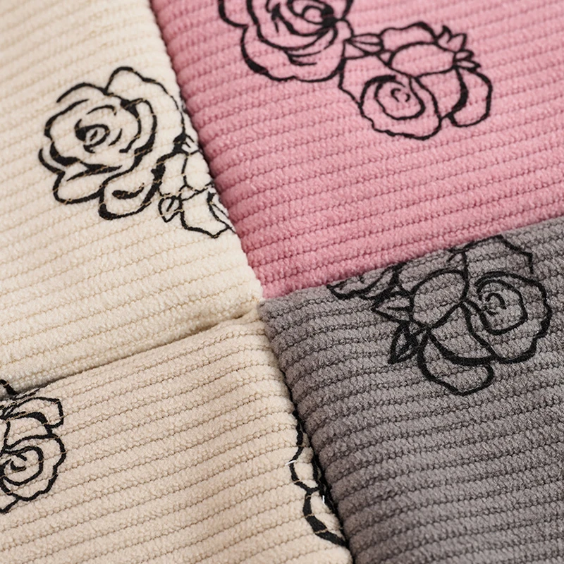 

145x90cm Ribbed Corduroy Fabric Rose Print Retro Style DIY Handmade Making Doll Suit Jacket,Sofa Cover, Pillowcase, Clothing