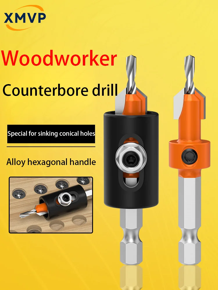 

Deep hole drill bit, conical hole screw installation step drill, salad drill screw, hexagonal handle woodworking hole opener