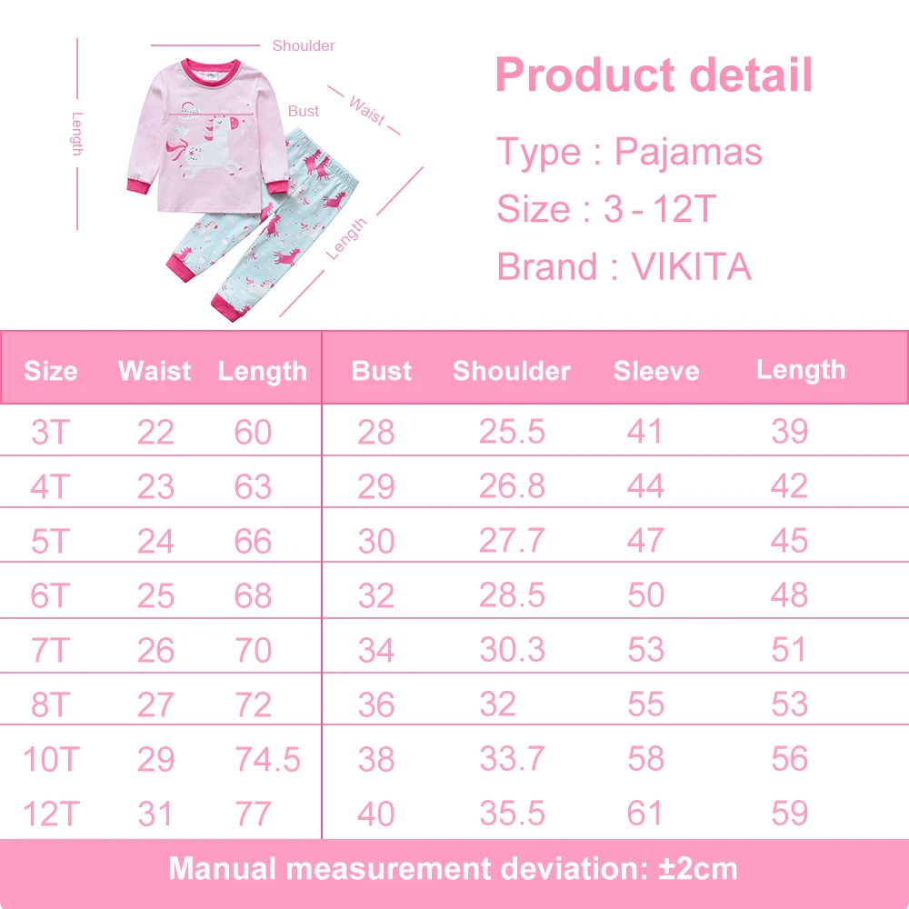 VIKITA Girls Clothing Sets Kids Long Sleeve Cotton Casual Unicorn Tops Tees and Leggings Pants 2 PCS Suit Kids Home Wear Pajamas